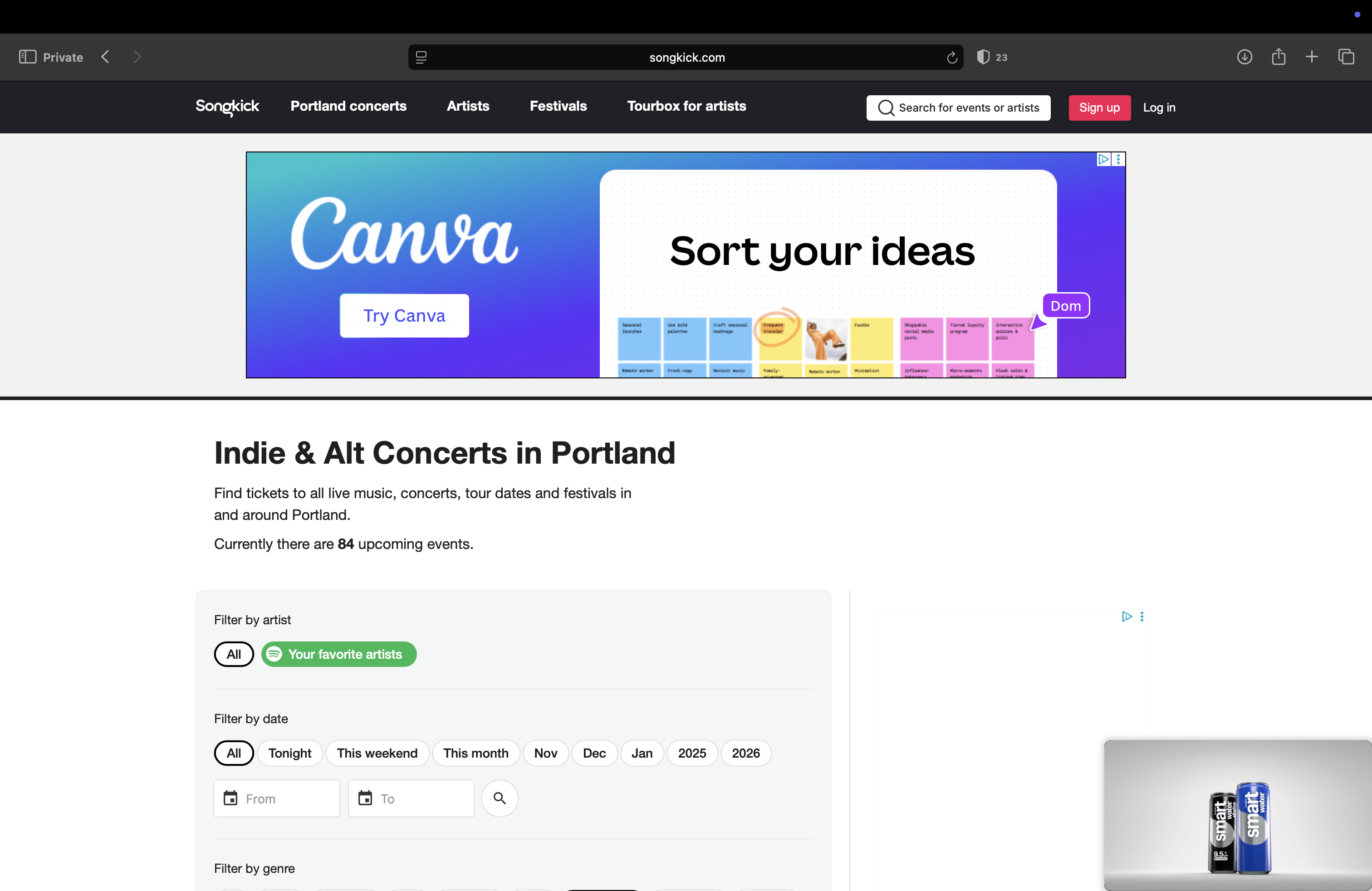 The two pics from the front page of the ad-riddled songkick