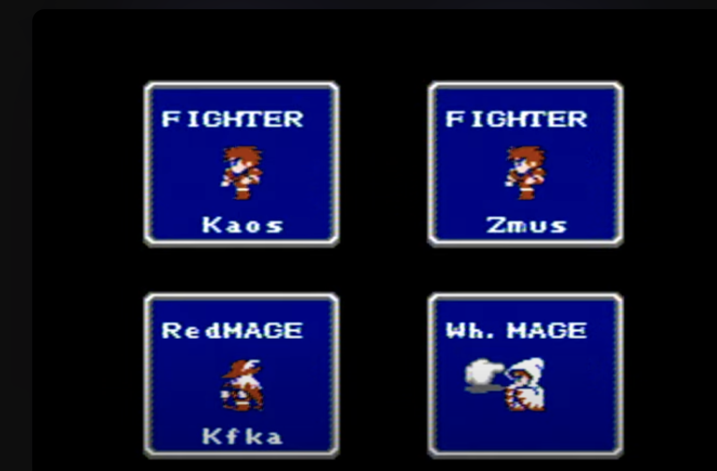 The first final fantasy's character generation screen