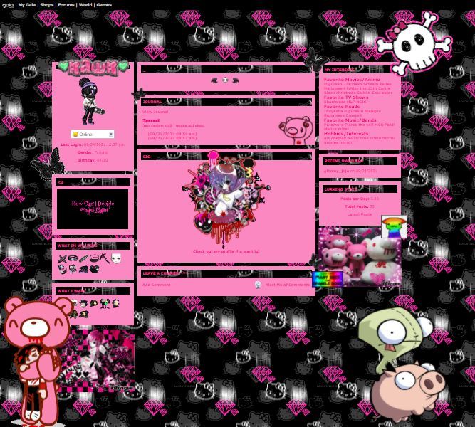 A meticulously curated black and pink themed MySpace page